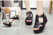 Load image into Gallery viewer, Women&#39;s Genuine Leather Platform Strap Design Wedge Shoes - Ailime Designs