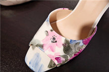 Load image into Gallery viewer, Women&#39;s Summer Floral Print &amp; Crystal Heels Trim Design Mules - Ailime Designs