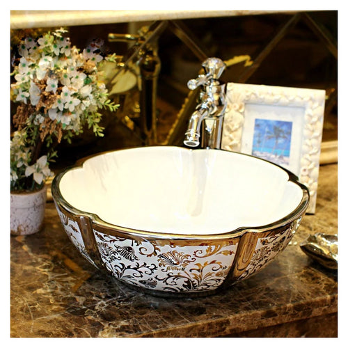 Hand Crafted Elegant Floral Printed Counter-top Sinks - Ailime Designs