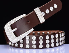 Load image into Gallery viewer, Genuine Leather Women&#39;s Narrow Rhinestone Belts - Ailime Designs