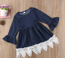 Load image into Gallery viewer, Children&#39;s Dazzling Lace Trim Denim Style Dresses - Ailime Designs - Ailime Designs