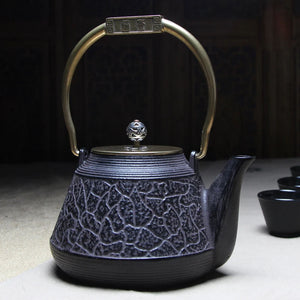 Crackled Finish Cast Iron Tea Kettle w/ Stainless Steel Handles – Kitchen Appliances - Ailime Designs