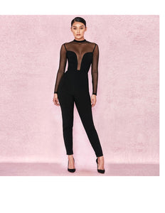 Sheer Hollow-out Long Sleeve Design Black Chic Jumpsuits