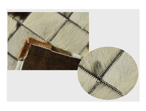 Luxury Block Print Design Genuine Leather Skin Area Rugs