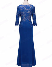 Load image into Gallery viewer, Blue Elegant Women&#39;s Long Sleeve Lace Peplum Dress -Ailime Designs - Ailime Designs