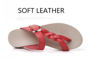 Women's Sassy Braid Design Flat Genuine Leather Slip-on Sandals - Ailime Designs