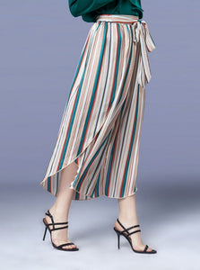 Plus Size Beauties Loose Wide-leg Striped Coo-lock Pants - Ailime Designs